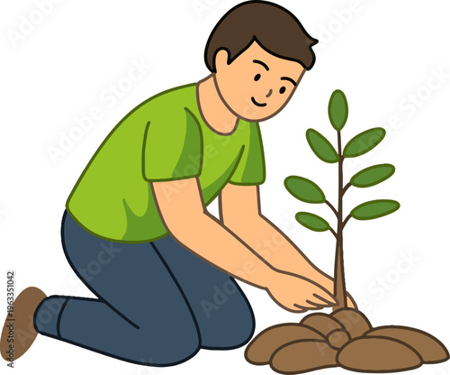 Man Planting Tree Eco Living Concept