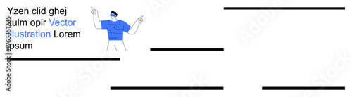 Healthcare, communication, graphic design, physical distancing, text mockup, visual content creation. Man wearing a mask gesturing. Healthcare and communication concept