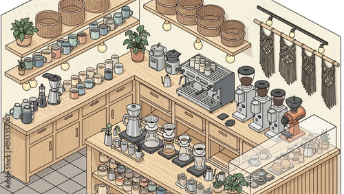 Coffee Shop Kitchen Illustration with Equipment.