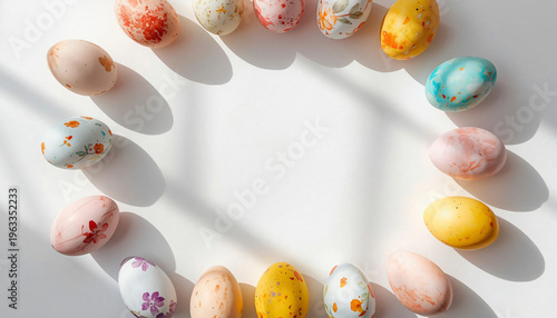Festive scene with Easter eggs in cheerful and vibrant colors.