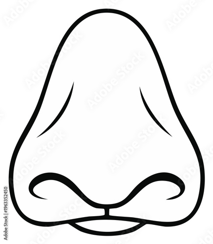 Outlined Illustration of a Human Nose, Black and White, Cartoon Style