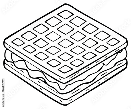 Isometric waffle sandwich with creamy filling illustration