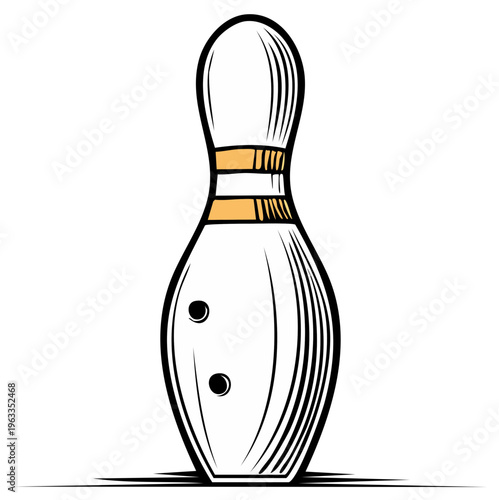Vector Illustration of a White Bowling Pin with Orange Stripes and Black Accents for Game Night Fun