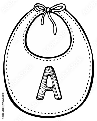 Hand Drawn Illustration of a Baby Bib Featuring the Letter A Outline