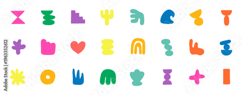 Colorful abstract organic shapes collection hand drawn minimalist design elements set vector on white background