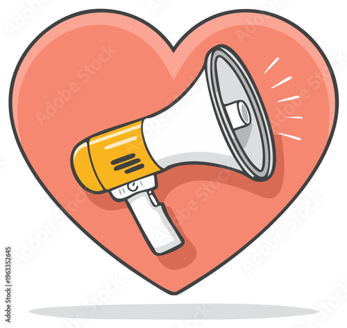 Megaphone with Love Heart Announcement for Attention Marketing or Public Relation News Broadcast