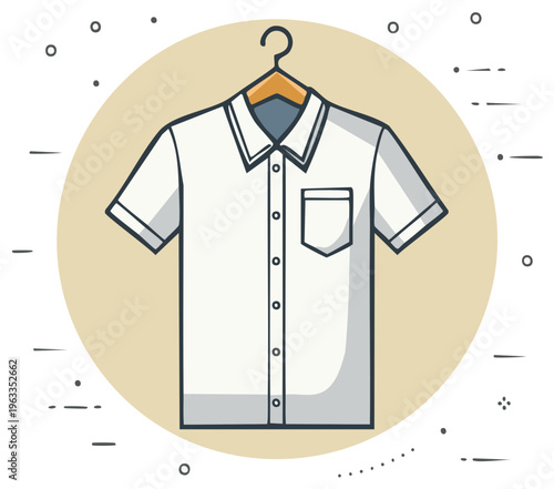 Crisp White Short Sleeve Button Down Shirt Hanging on Wooden Hanger