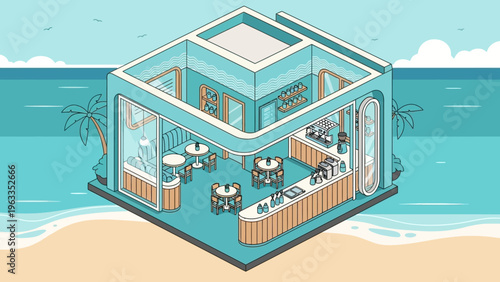 Futuristic Beachside Restaurant with Modern Architecture.