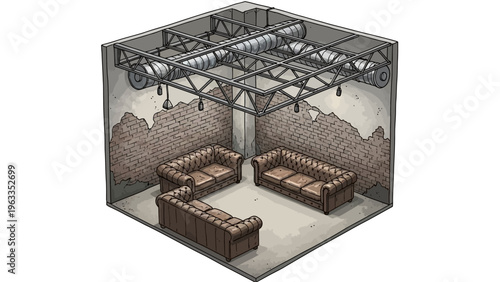 Futuristic Industrial Room with Metal Beams.