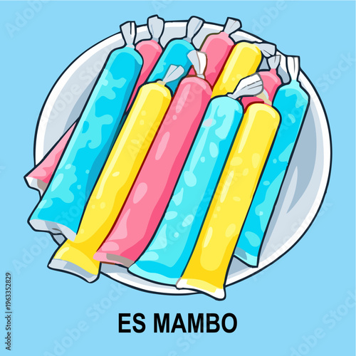 Colorful Es Mambo Indonesian Traditional Frozen Ice Stick Vector Illustration
