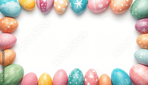  Pastel Easter eggs elegantly arranged around the space.