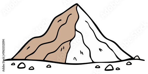 Hand-drawn illustration of a pile of sand with rocks at the base.