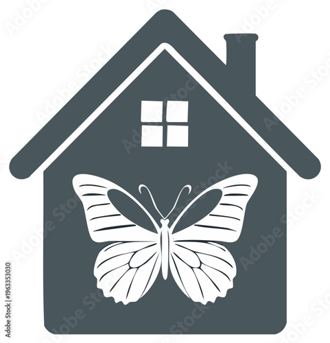 Butterfly in a House: Symbolic Home Concept, Insect Illustration