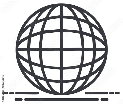 Globe Line Art Illustration: Simple Grid Design for Global Network Symbol