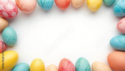 Easter eggs with different prints on a light and pleasant background.