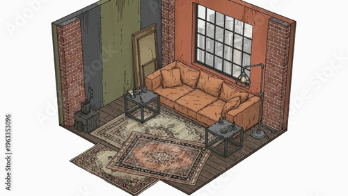 3D Rendered Living Room Interior Design.