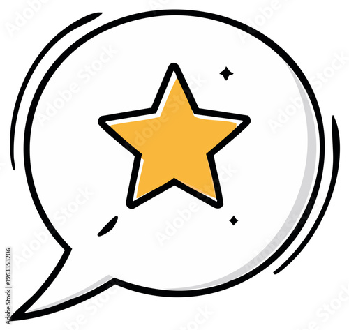 Golden star inside a speech bubble with hand drawn outline and sparkle details