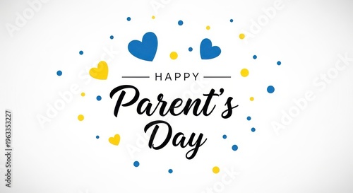 Happy parents day greeting card with hearts and dots on white background