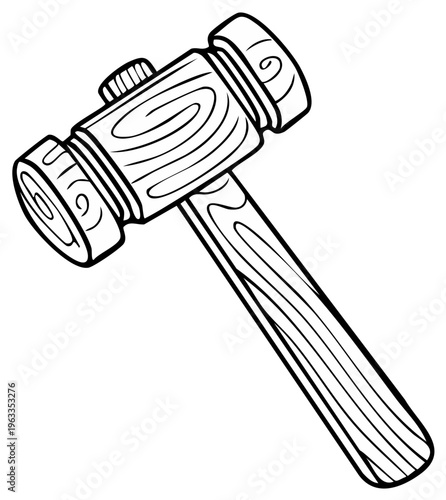 Black and white illustration of a wooden gavel for auction or construction