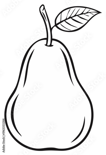 Simple Outline Drawing of a Pear with Leaf and Stem Food Illustration