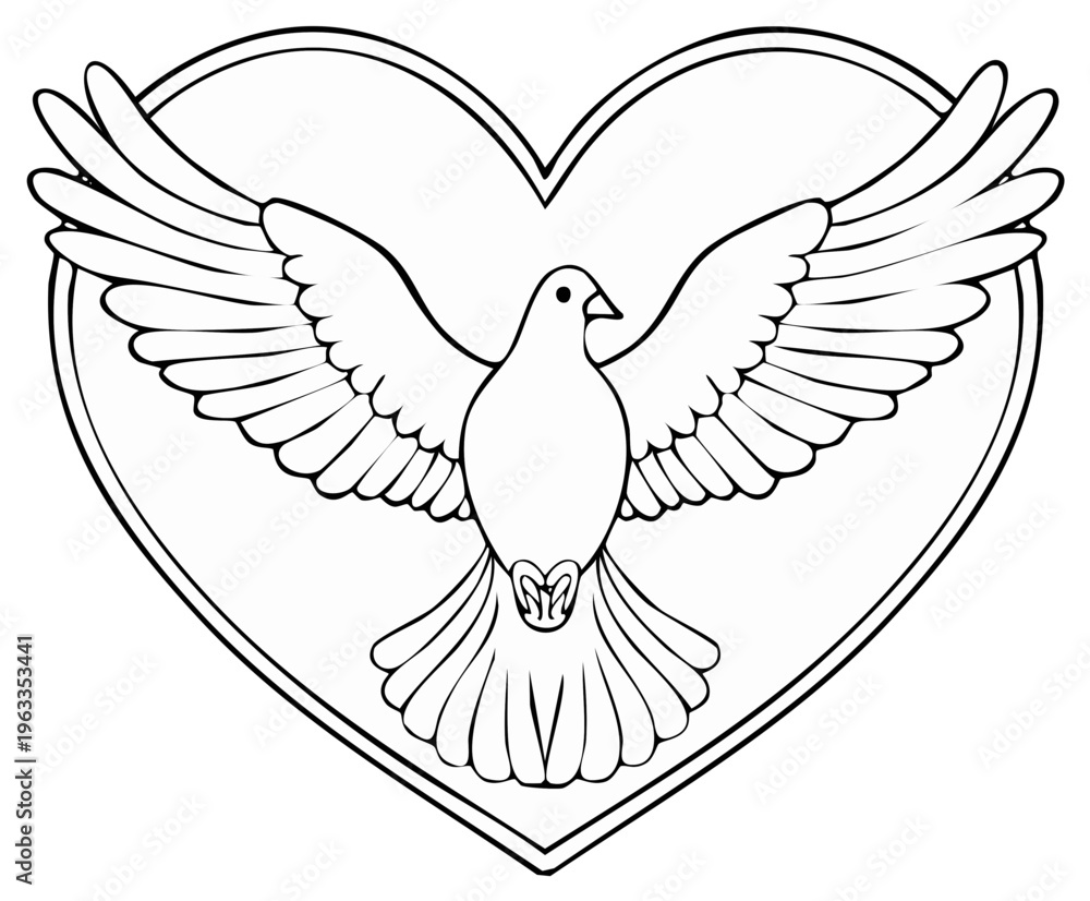 Fototapeta premium Flying dove inside heart symbol of love and peace