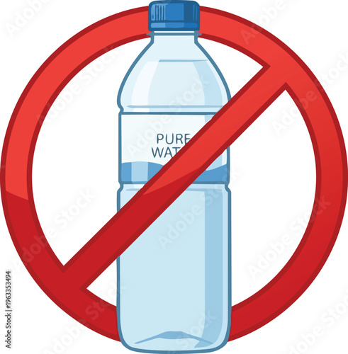 Environmental Prohibition Style Symbol with Plastic Bottle Crossed Out by Bold Red X for Pollution Awareness and Waste Reduction Vector