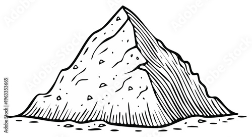 Hand-drawn illustration of a mountain peak, featuring layered terrain and textured details.