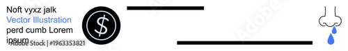 Finance, medical issues, wealth loss, respiratory health, income drainage, concept . A dollar sign, nose with a droplet media style. Finance and medical issues ion