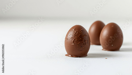 Artistic chocolate egg melting with shine on a neutral background.