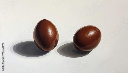 Modern chocolate egg melting on a light surface.