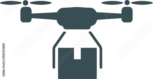 Drone delivery service carrying cardboard box parcel silhouette illustration