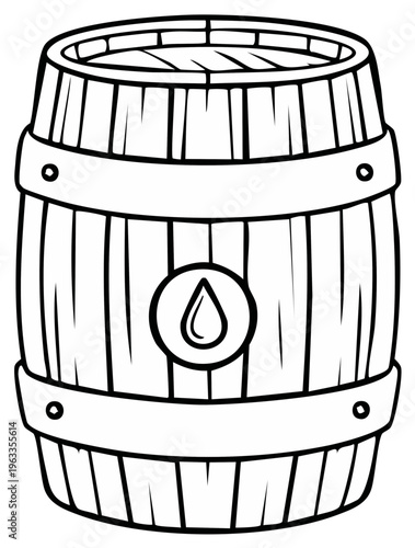 Wooden Barrel with Liquid Drop Symbol Illustration