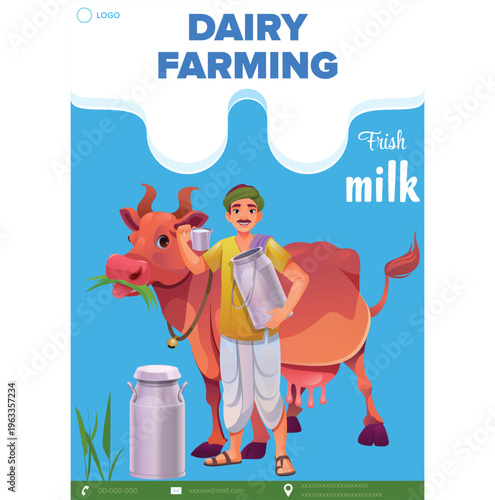 Dairy Farming, Dairy Farm and Milk Production Agriculture Flyer Illustration