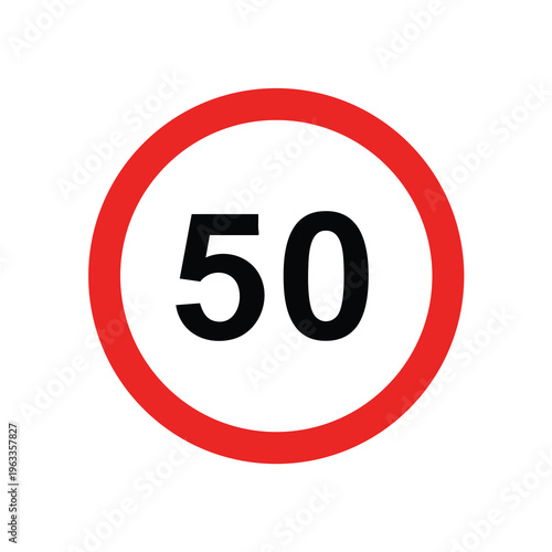 Red circle with black numeral fifty inside, a common speed limit sign