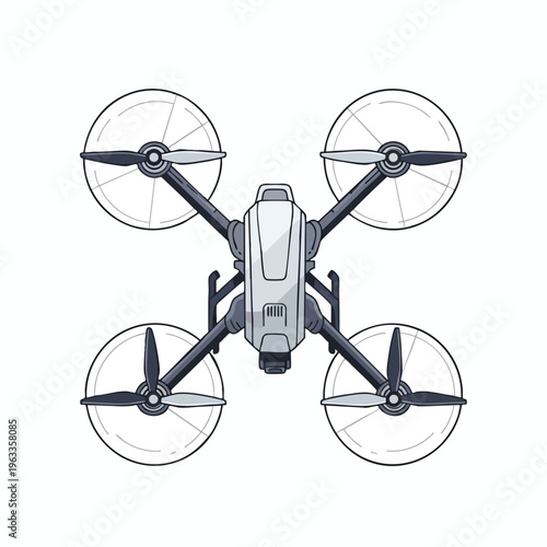 Top-down view of a quadcopter drone with camera