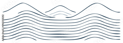 Abstract line art illustration of mountains and waves, minimalist design.
