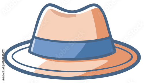 Cartoonish Panama Hat Illustration with Blue Band and Outlines. Single Object Image. Vector Design.