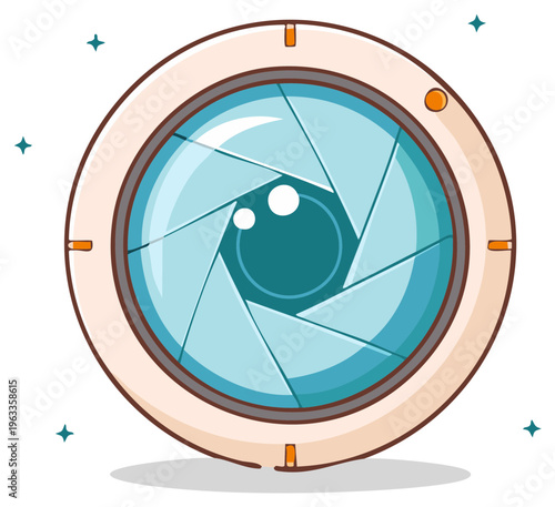 Whimsical Cartoon Camera Lens Aperture Illustration Representing Photography and Focus