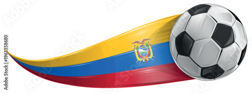 Soccer ball with the colors of the Ecuador flag, realistic effect. vector illustration