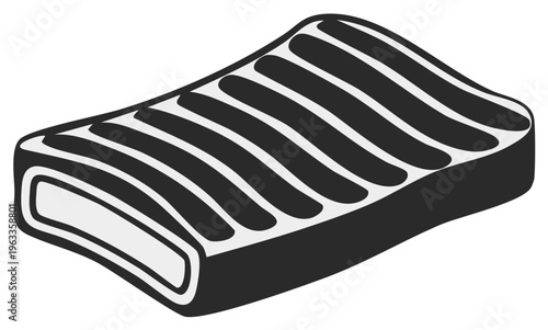 Stylized illustration of a beef steak with distinct grill marks, highlighting texture and shape