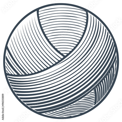 Engraved style illustration of a yarn ball for knitting or crochet.