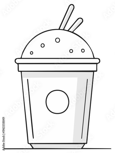 Black and white cartoon illustration of a milkshake or smoothie