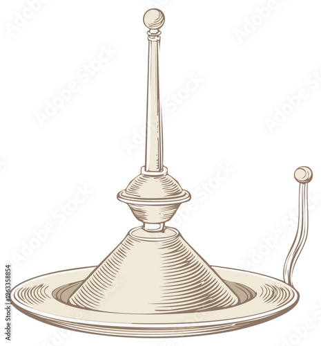 Ornate brass oil lamp with a conical base and a tall slender stem topped with a ball