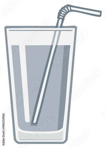 Clear glass filled with liquid and a striped straw for drinking beverage