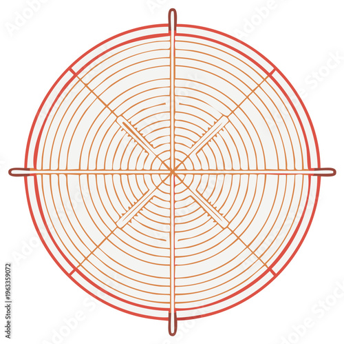 Circular crosshairs graphic with concentric rings and targeting lines