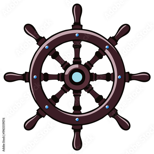 Classic ship steering wheel illustration nautical navigation symbol marine vessel helm design