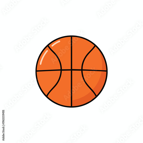 Orange basketball with black lines and white highlights on white background
