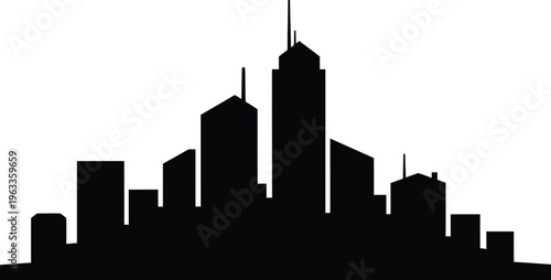 Simple urban city skyline silhouette featuring standard business buildings and office towers