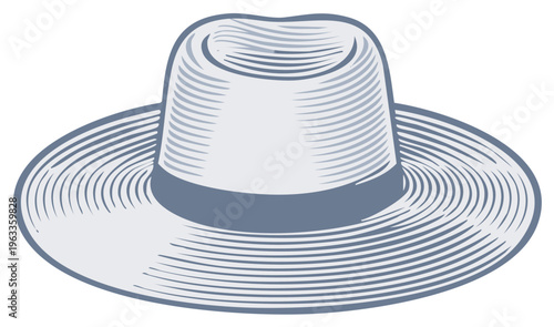 Retro fedora hat illustration with engraving style and striped details, vector design