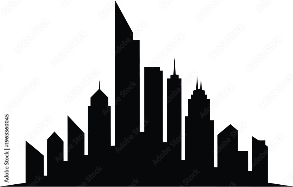 Fototapeta premium Futuristic city skyline silhouette with sharp geometric building shapes vector